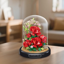 Red Rose Building Blocks with Dust Cover, Artificial Flower, Botanical Collection, Mini Brick, Home Office Decor, Birthday Valentine's Day Wedding Gifts for Girls Ages 8+ (574pcs)