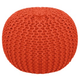 COTTON CRAFT Round Pouf - Hand Knitted Cotton Braid Cord Cable Dori Ottoman - Foot Stool Floor Pouf Footrest Accent Seat Furniture Bean Bag - Living Room Kids Room Nursery Dorm Décor - 20x14 - Orange