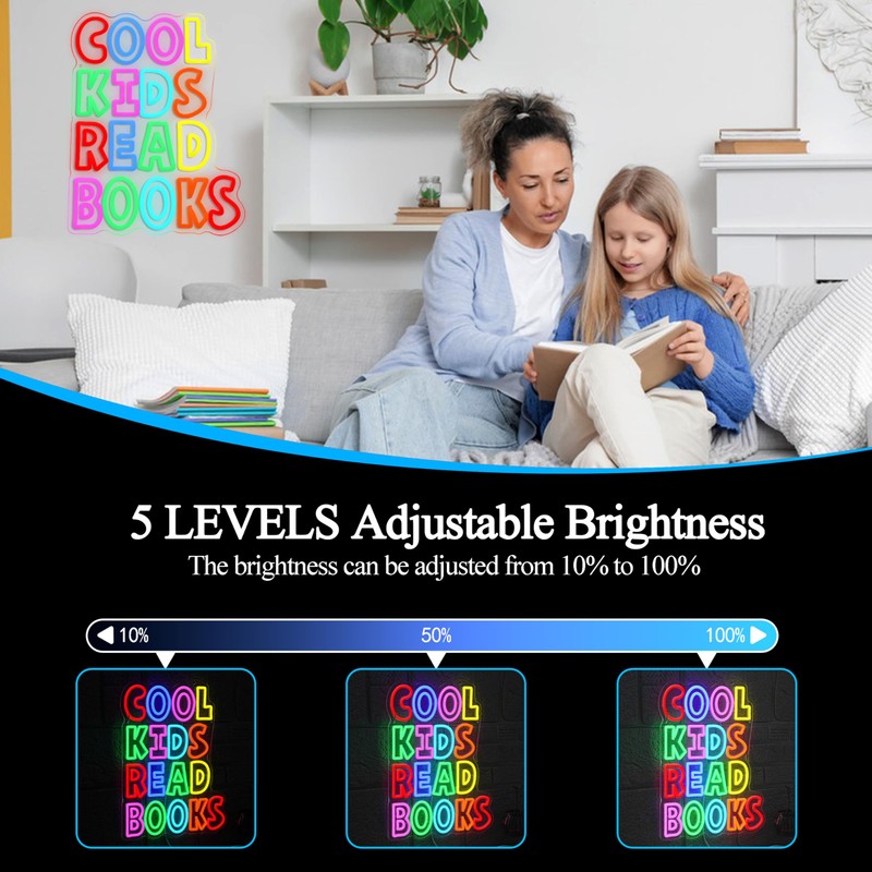 Cool Kids Read Books Neon Sign for Wall Decor Reading