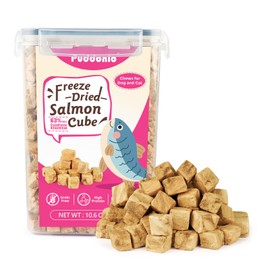 Puddonio Freeze Dried Cats & Dogs Raw Treats, All Natural Single Ingredient Salmon, High Protein Healthy Pet Training Treats or Food Topper, 10.6 oz