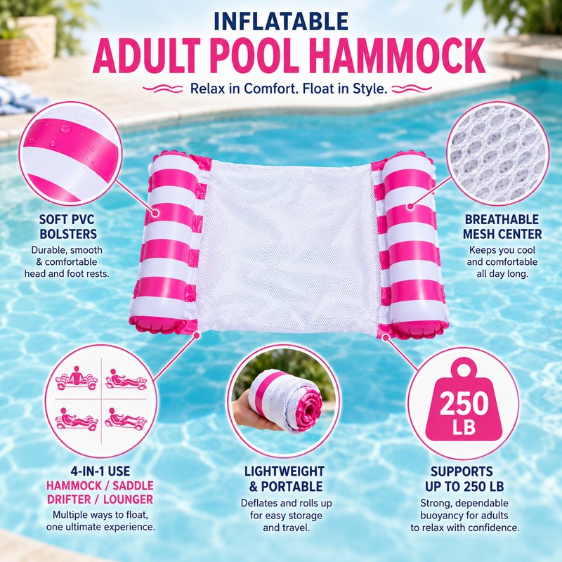 Inflatable Pool Hammock Floats for Adults – 4-in-1 Water Lounger