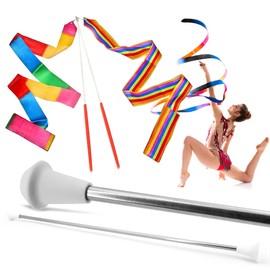 SIRCLES 24 Inch Twirling Marching Baton in Stainless Steel with Rubberized Ends Mini Shaft 3/8 with 2 Dancing Ribbons (24 Inch)