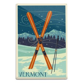 Vermont, Crossed Skis, Letterpress (12x18 Aluminum Wall Sign, Wall Decor Ready to Hang)