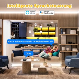 10 m Cob LED Strip, Warm White, Alexa Compatible, 3000 K to 6500 K LED Strip, Warm White to Cool White Dimmer, Ultra Bright LED Strip, LED Under-Unit Light with Remote Control and App for Kitchen,