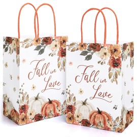 FYSUIMU 24Pcs Fall in Love Wedding Gift Bags with Handles Autumn Floral Pumpkin Candy Goodie Bag Favor Treat Bags for Thanksgiving Bridal Shower Party Favors