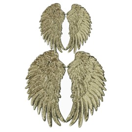 QLP 2pairs Different Size Wings Iron-on Embroidered Patches Appliques Clothing Paste for Clothes Bag Pants (Gold)