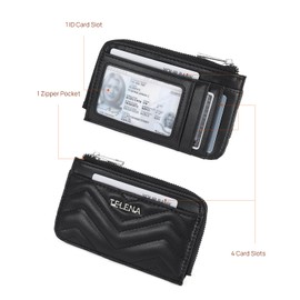 Telena Slim Wallet Women RFID Blocking Credit Card Holder Leather Coin Purse with Silver Keychain Black