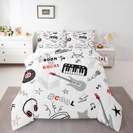 Feelyou Kids Guitar Comforter Set Full Size Rock Music Comforter for Boys Girls Musical Instrument Bedding Set Hip Hop Popstar Party Quilt Set