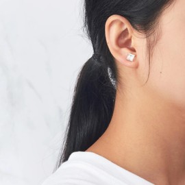 Silver Plated Square Magnetic Clip On Stud Earrings With Zircondia® Crystals, Crystal, Zircondia® crystal