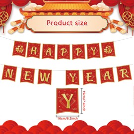 Chinese New Year Decorations 2026 Happy Lunar News Year Banner Red Gold 16.4Ft New Years Decorations 2026 Spring Festival Flag Bunting Garland NYE Eve Party Decoration Backdrop Home Office Classroom