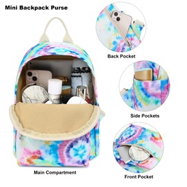 Xunteny Tie Dye Mini Backpack Women Girls, Small Backpack Purse for Adults Teens Kids School Travel