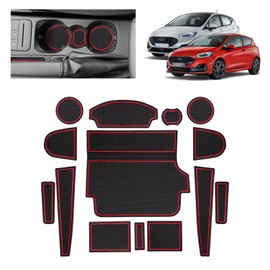BSTW Compatible with Ford Fiesta MK8 2017-2024 Non-Slip Mats, Ford Fiesta ST ST-Line Titanium Rubber Mats Non-Slip Mats for Centre Console, Cup Holder, Door Seam (Red)