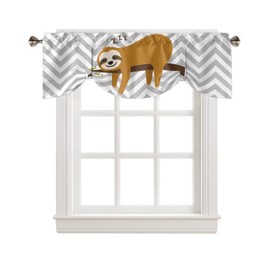Victoroes Tie Up Valances for Windows, Sloth on Branch Geometric Stripes Adjustable Rod Pocket Short Curtain Windows Treatment Curtains for Kitchen Living Room, 42 x 18Inch, 1 Panel