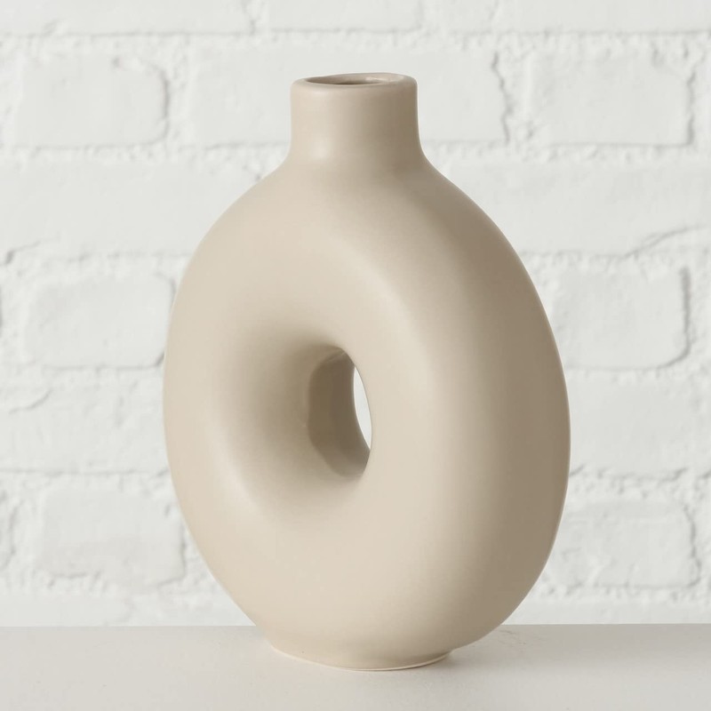 Boltze Lanyo 2024829 Vase Set (Beige, Ceramic Flower Vase, Round