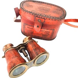 Anchor Brass Marine Binocular with R & J Beck, Ltd. London 1857 Leather Case Made for Royal Navy Engraved
