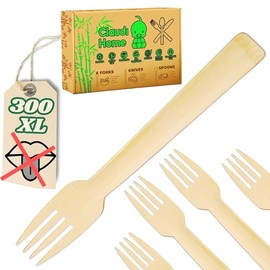 300 XL Bamboo Forks - Compostable Disposable Cutlery, Eco Friendly Bamboo- Picnic, BBQ, Party, Birthday. @Claudi Home