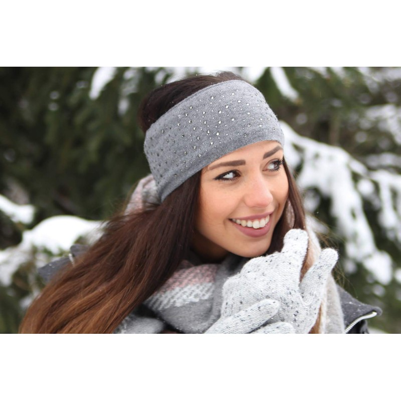 styleBREAKER 04026003 Women's Fine Knit Headband with Rhinestone Studs, Appliqué