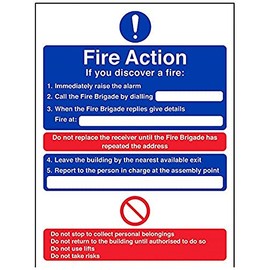 V Safety General Fire Action If You Discover A Fire... Fire Action Notice Sign - 150mm x 200mm - 1mm Rigid Plastic