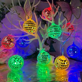 Newmemo 10LED Disco Balls String Lights Hanging Multicolor Mirror Disco Ball Stage Party Light Garland Dance Disco Balls Ornaments for Xmas Lamp Tree Decoration Holiday Wall Window Indoor Outdoor