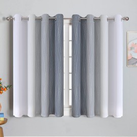 VEHEDE Grey and White Colour Gradient Ombre Curtains with Eyelets, 160 cm Long, Living Room Curtain, Blackout Curtains, Opaque, Thick Thermal Curtain, Cold Protection, Warm Heat Protection, H 160 x W 132 cm, Set of 2