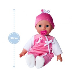 Simba 105140489 Laura Baby Language Doll, 38 cm Soft Body Doll with Sleeping Eyes, in Cute Romper, 24 Baby Sounds, Toy Doll, Baby Doll, from 2 Years, Pink