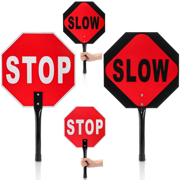 Nagpew 2 Pieces Stop Slow Signs, 13'' Hand Held Stop