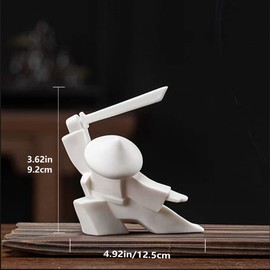 LYART Samurai Statue Decor Japanese Warrior Decor Children's Room Statues, Kongfu Tea Pet Decoration, Incense Holder for Stick Burner Incense Stick Holder(White3 and Green3)