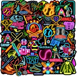 120 Pcs Cool Neon Baseball Sticker Packs, Waterproof Vinyl Baseball Stickers for Water Bottles Skateboard Scrapbooks Journals Luggage Baseball Decor & Party Favors Gifts