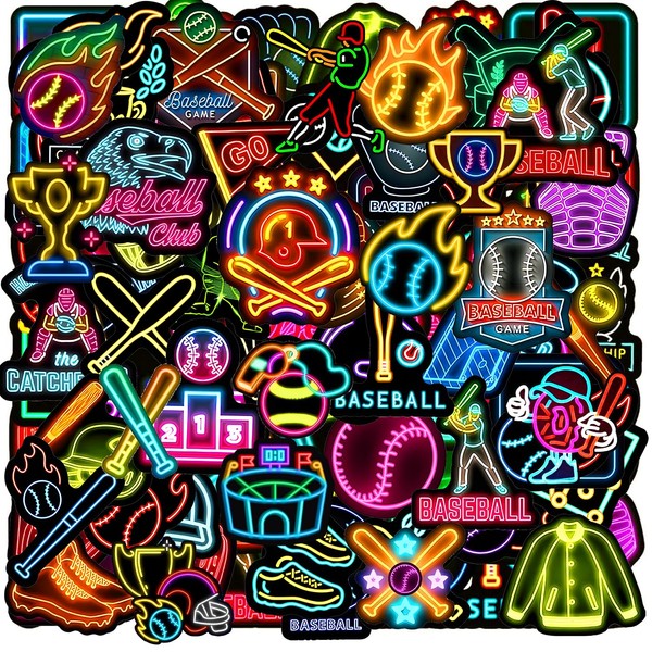 120 Pcs Cool Neon Baseball Sticker Packs, Waterproof Vinyl Baseball
