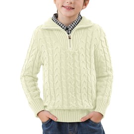 IIMMER Big Boys Winter 1/4 Zip Long Sleeve Turtle Neck Cable Knit Sweater Solid Casual Soft Pullover Sweater 10 Years Beige