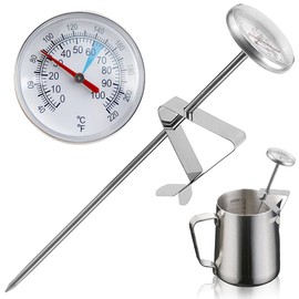 UPIQNG Milk Thermometer Coffee Drinks Thermometer Meat Food Cooking Thermometer with Clip 0℃～100℃ Stainless Steel Instant Read Thermometer,20CM