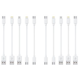 [0.75FT, 10-Pack] Multi Short USB/C Cables Fast Charge & Sync to Type-C/Lightning/Micro USB Cords Bulk for Charging Stations Compatible with iPhone16&15, iPhone5-14, iPads, iPods, Mobiles, Tablets