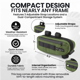 ALMSTHRE Compact Bike Frame Bag – Hunter Green | Weather-Resistant, Waterproof Zippers & Dual-Sided Access for Road, MTB, and Ebike Frames