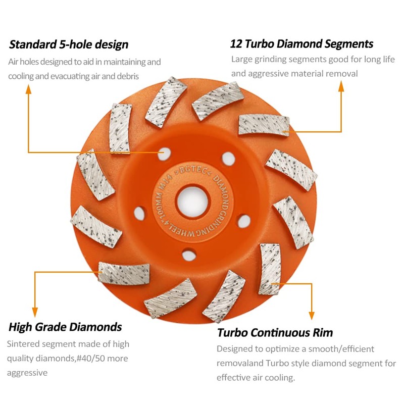 BGTEC Diamond Turbo Row Grinding Cup Wheel for Marble Concrete