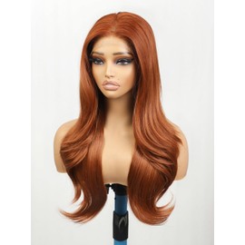 Reddish Brown Lace Front Wigs 13×4 HD Guleless Wig Pre Plucked for Women Synthetic Natural Lace Hairline Wigs for Beginner Ginner Copper Layered Hair 26inch