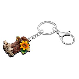 DOWAY Acrylic Cowgirl Cowboy Boot Keychain Vintage Hat with Sunflower Key Chain Accessories Purse Charms Gifts for Women Girl (Brown)