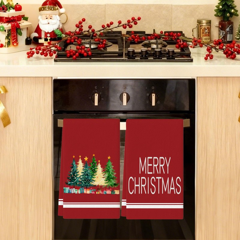 TXZZCHO Merry Christmas Kitchen Towels Red Xmas Tree Dish Towel