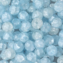 PONABEADIY 1 Box 100PCS Crackle Glass Beads Frosted 8MM Light Blue Crystal Round Ball Lampwork Crack Spacer Charms Loose Bead Bulk Strand for Jewelry Making Bracelets Necklaces DIY Craft Supplies