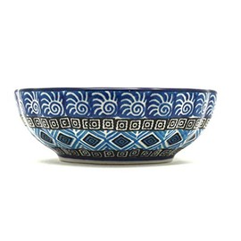 Polish Pottery Bowl - Shallow Scalloped - Small - Aztec Sky