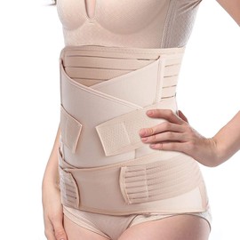 TiRain Postpartum Belly Band, 3-Piece Postpartum Girdle C Section Belly Band Support Recovery Belt Abdominal Binder One Size Fit US Size 4-12 Nude