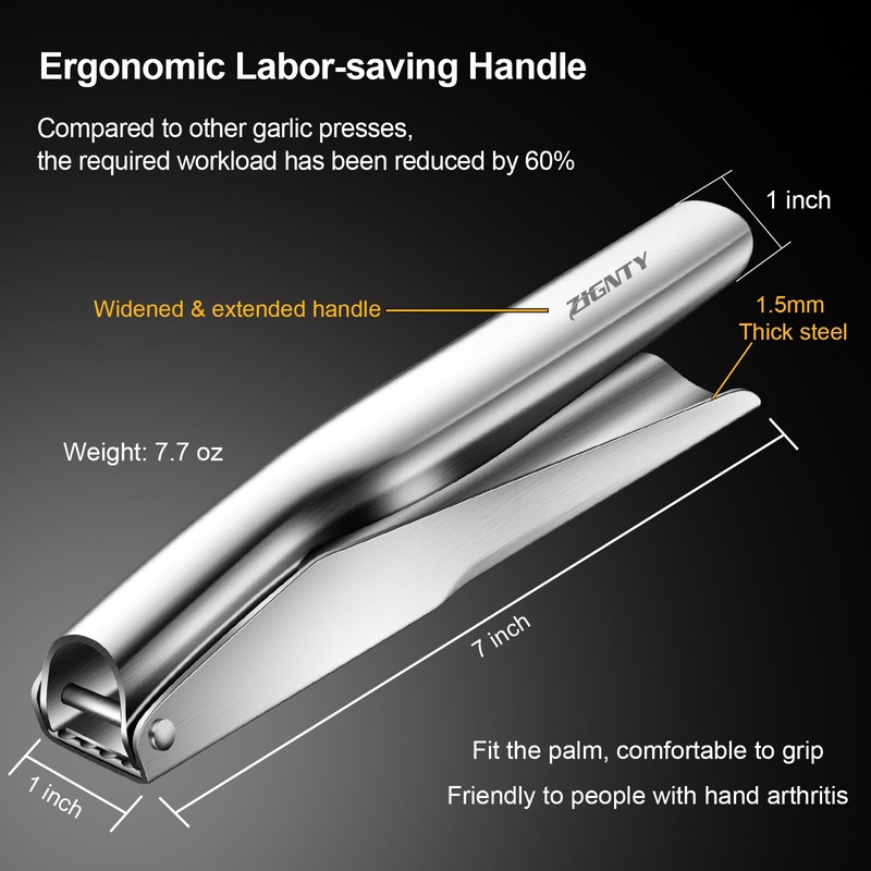 ZIGNTY Garlic Press Stainless Steel，Premium Garlic Mincer Tool，No Need to