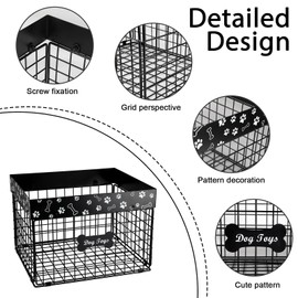 Faihats Large Dog Toy Basket Metal,Dog Toy Box,Dog Toy Bin for Living Room Area,Dog Toy Storage Basket,Dog Baskets for Toys,Puppy Toy Holder,Dogs Toy Container Organizer,Medium Pet Toy Chest Toybox