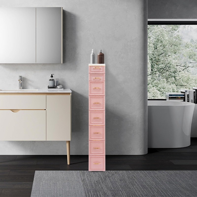 8 Drawers Narrow Storage Cabinet with Wheels,Slim Floor Cabinets,Rolling Organizer