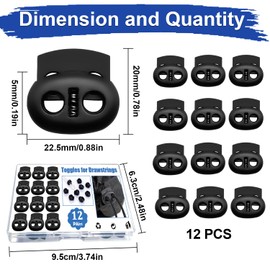 Jormftte 12 Pack Cord Locks Set, Toggles For Drawstrings Spring Cord Locks, Dual-Holes Spring Plastic Round Cord Locks, For Drawstrings Shoelace Backpacks Paracord Crafting Camping Hiking Or Lanyards