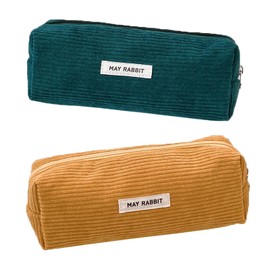 GmwyCzV Pack of 2 Pencil Case Cord Fabric, Washable Pencil Case, Portable Pencil Case with Practical Zip, Aesthetic Pencil Case for Teenagers, Men and Women, Green and yellow, Stationery bag