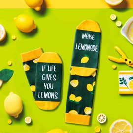 Zmart Funny Lemon Gifts for Lemon Lovers - Positive Lemon Theme Gifts for Him Her, Novelty Lemon Socks for Women Men Teens, Dark Green Socks