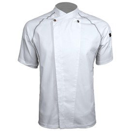 ChefsCloset Men's Clinton Snap Front Short Sleeve Chef Coat, White Chefs Jacket For Men, Large