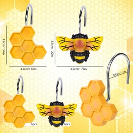 JarThenaAMCS 12Pcs Bee Honeycomb Shower Curtain Hooks Cute Decorative Curtain Hanger Hooks Spring Summer Curtain Rings for Living Room Bedroom Bathroom Decor, 2 Designs