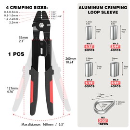 Sanuke Wire Rope Crimping Tool for 3/64 1/16 5/64 inch Aluminum Crimping Loop Sleeves Kit with 160pcs Aluminum Crimping Loop Sleeve and 10pcs Stainless Steel Thimble