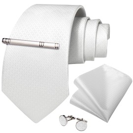 DiBanGu Silk Necktie Wedding Pocket Square Tie Pin Cufflinks Set with Gift Box, Free size